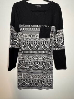 Minkas long sleeve dress geometric print M